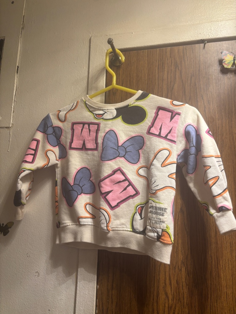 Disney Cream Sweatshirt with Pink Letters & Blue Bows